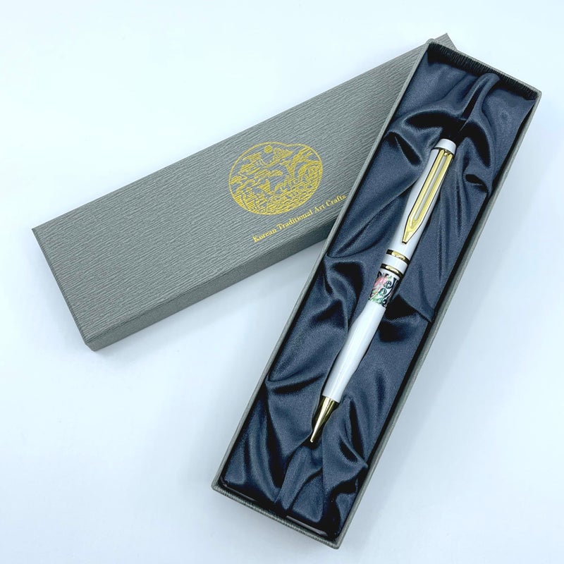 Nacreh Inlay Mother of Pearl Design Handmade Ballpoint Pen Retractable Executive Gift Deluxe Rollerball Point Black Ink (White) - Image 5